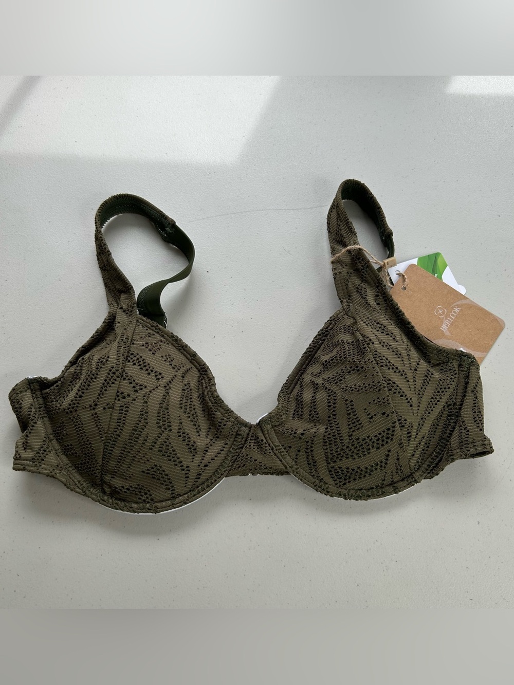 Berlook Bikini Top Large Crochet Underwire Green  NWT